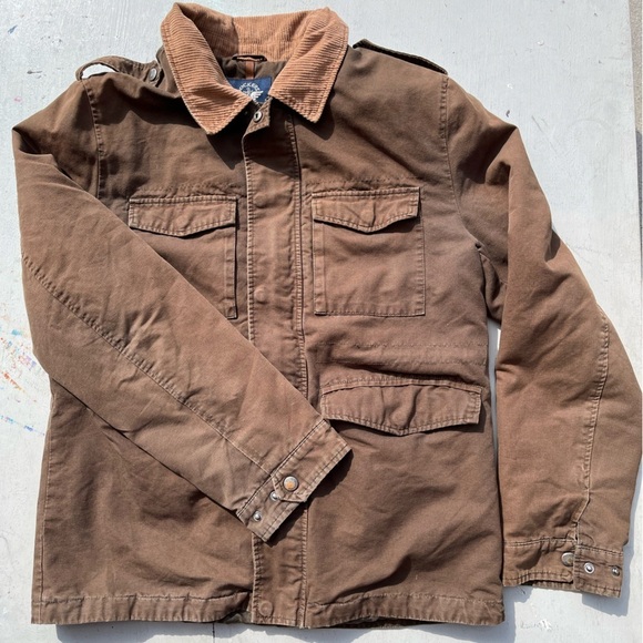 Men's Dockers Jacket Beige Brown Solid XL Chore Work Barn Aviator Utility Cord - Picture 3 of 15